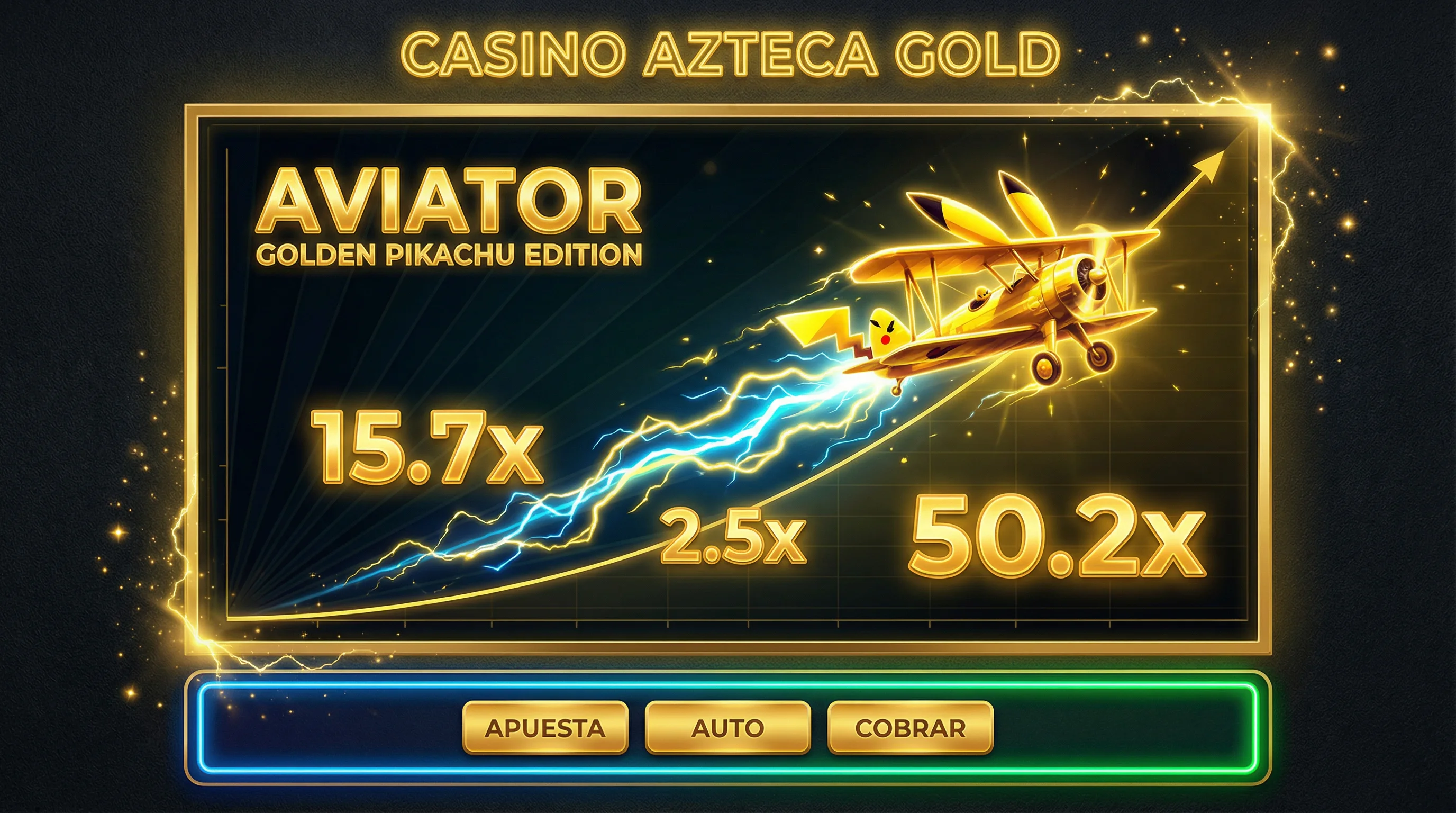 Juego Aviator con avión dorado y multiplicadores