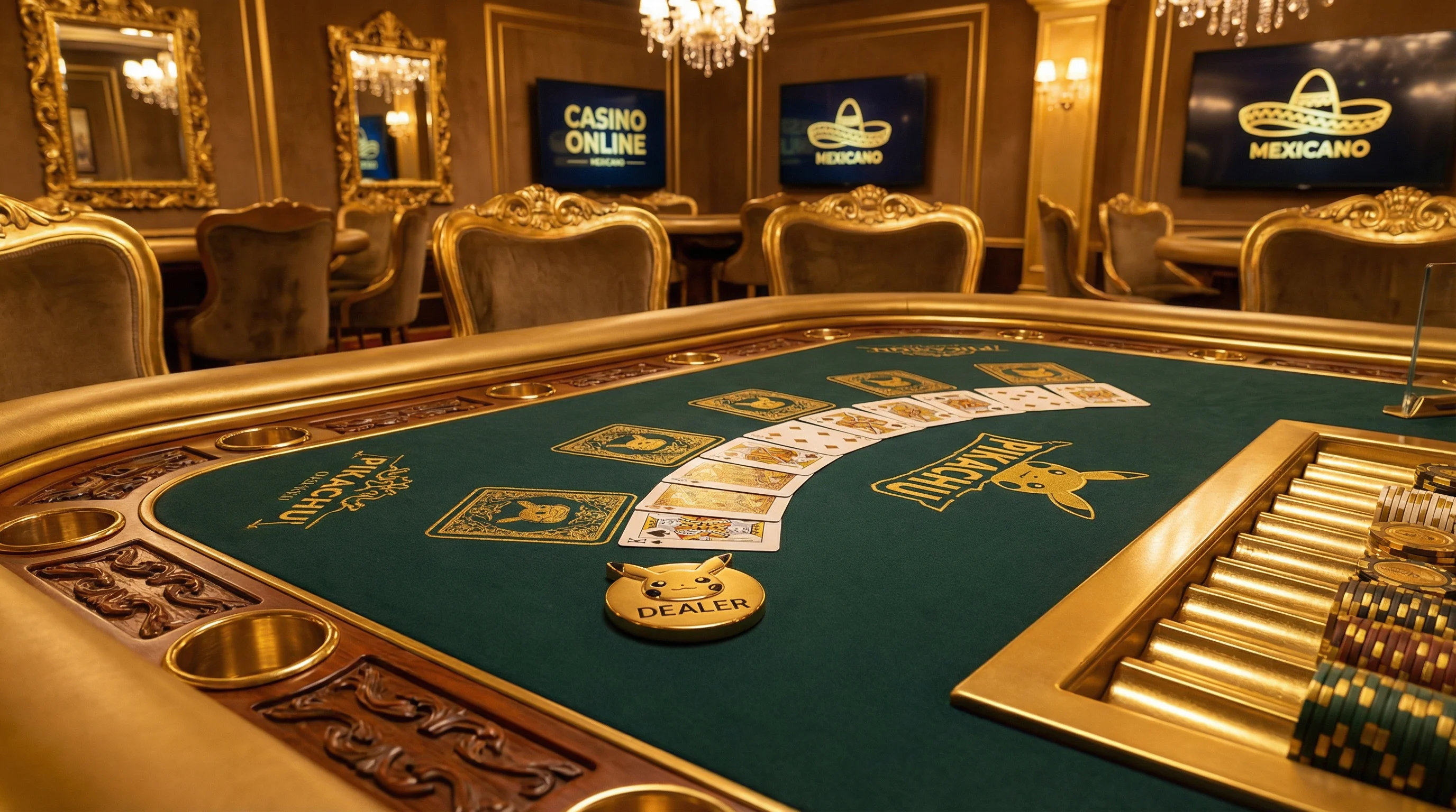 Mesa de blackjack premium con diseño dorado en casino mexicano